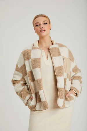 Urban Bliss Womens Checkerboard Collarless Coat - - 10