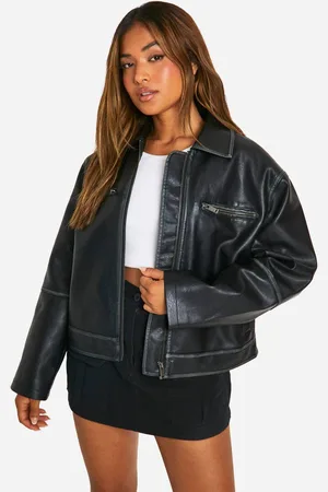 Boohoo Womens Petite Vintage Look Faux Leather Zip Jacket - - 16