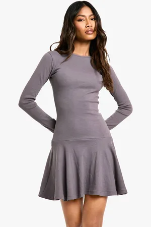 Boohoo Womens Rib Dropped Hem Skater Dress - - 14