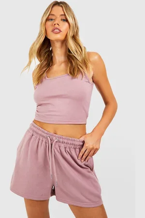Boohoo Womens Scoop Neck Crop Top And Sweat Short Set - - XS