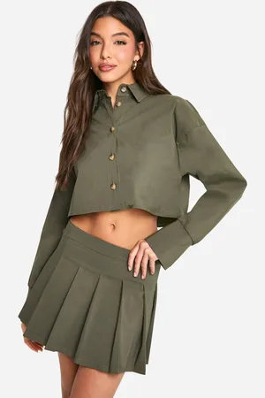 Boohoo Womens Boxy Cropped Shirt & Pleated Mini Skirt - - 14