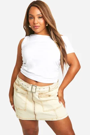 Boohoo Womens Plus Washed Denim Belt Mini Skirt - - 20