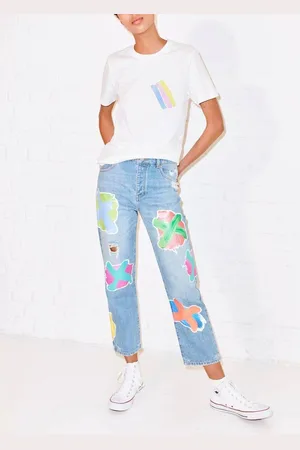 House of Holland Womens Cross Transfer Print Boyfriend Jean - - 8