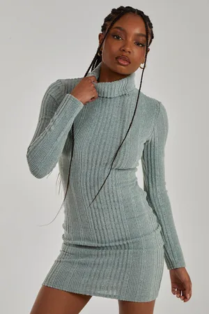 Pink Vanilla Womens Chunky Brushed Rib Roll Neck Dress - - L