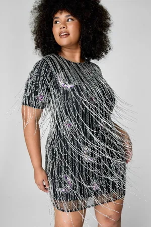 NASTY GAL Womens Plus Moon And Star Beaded Tassel Shift Mini Dress - - 22
