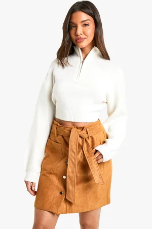 Boohoo Womens Belted Button Through Suede Look Mini Skirt - - 16