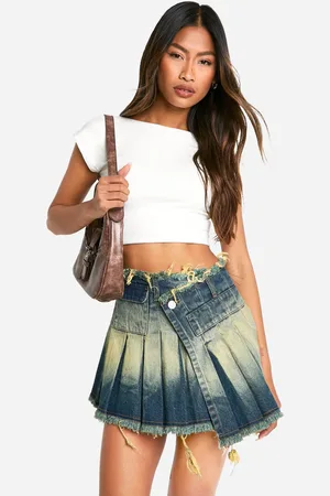 Boohoo Womens Distressed Hem Denim Tennis Skirt - - 10