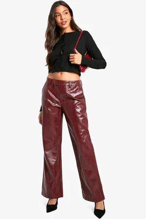 Boohoo Womens Croc Pu Low Rise Straight Leg Trouser - - 16