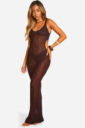 Boohoo Womens Popcorn Crochet Cut Out Beach Maxi Dress - - M