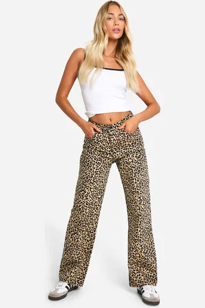 Boohoo Womens Leopard Denim Straight Leg Jeans - - 6