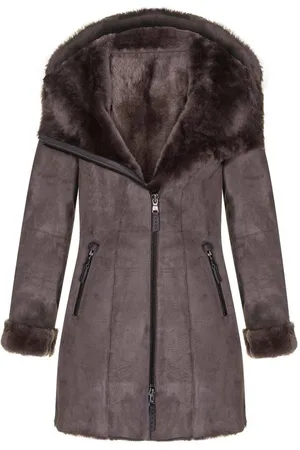 Infinity Womens Merino Sheepskin Hooded Coat-Antioch - - 10