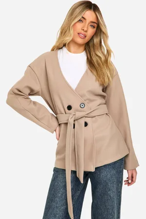 Boohoo Womens Wool Look Belted Jacket - - 16
