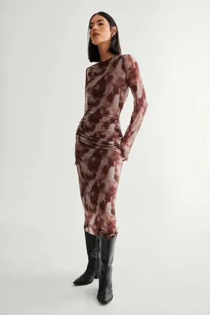 NASTY GAL Womens Blurred Print Mesh Long Sleeve Maxi Dress - - L