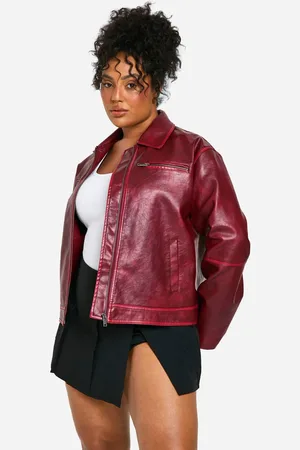 Boohoo Womens Plus Vintage Look Faux Leather Zip Jacket - - 26