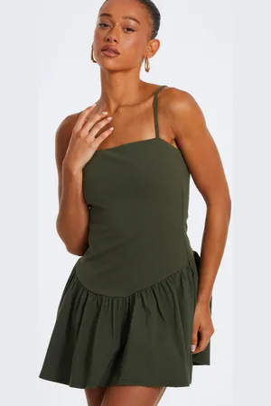 Quiz Womens Khaki Strappy Puff Ball Skater Dress - - 4