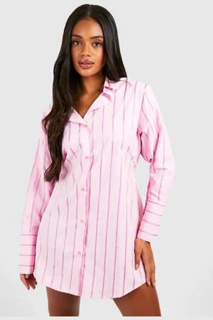 Boohoo Womens Striped Cinched Waist Shirt Dress - - 18