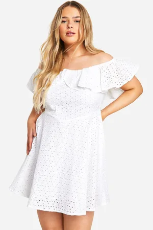 Boohoo Womens Plus Broderie Ruffle Off Shoulder Skater Dress - - 18