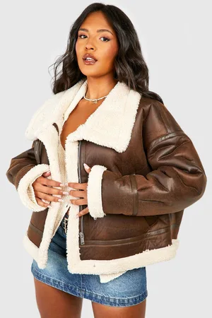 Boohoo Womens Plus Teddy Trim Aviator Jacket - - 20