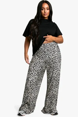 Boohoo Womens Plus Leopard Plisse Trousers - - 20