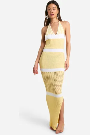 Boohoo Womens Tall Crochet Beach Halterneck Stripe Maxi Dress - - 16