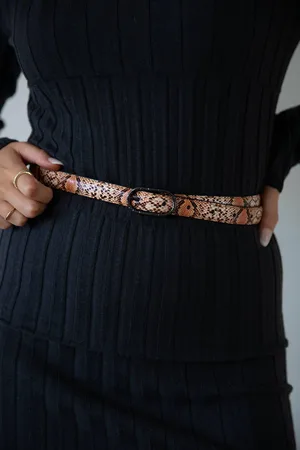 SVNX Womens Faux Snake Print Thin Belt in Coral - - One Size