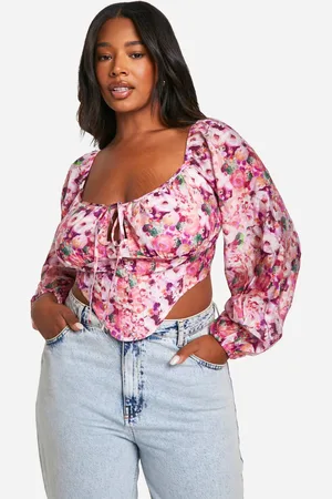 Boohoo Womens Plus Floral Tie Front Corset Top - - 20