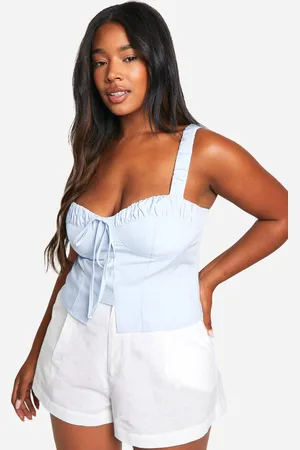 Boohoo Womens Plus Ruched Tie Front Split Hem Corset Top - - 26