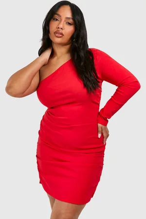Boohoo Womens Plus Bengaline One Shoulder Ruched Mini Dress - - 26