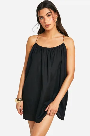 Boohoo Womens Beaded Strap Linen Look Mini Dress - - 10