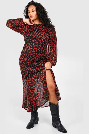 Boohoo Womens Plus Cherry Print Lined Midaxi Dress - - 20