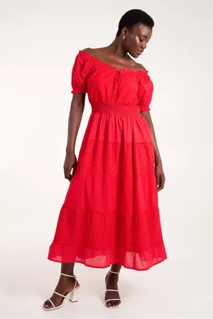 Blue Vanilla Womens Milkmaid Broderie Tiered Maxi Dress - S