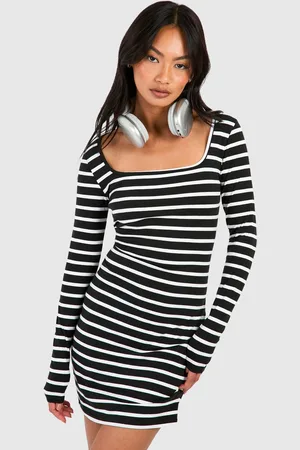 Boohoo Womens Premium Super Soft Square Neck Stripe Bodycon Mini Dress - - 18