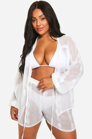 Boohoo Womens Plus Stripe Chiffon Beach Short Set - - 26
