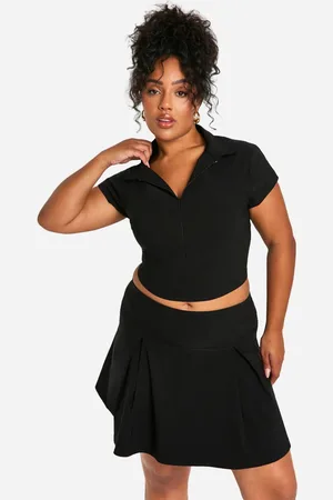 Boohoo Womens Plus Bengaline Collared Zip Up Top And Pleated Skirt Set - - 28