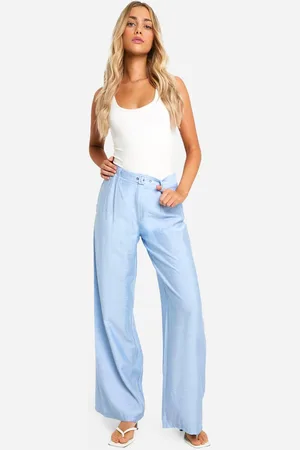 Boohoo Womens Belted Linen Look Straight Leg Trouser - - 10