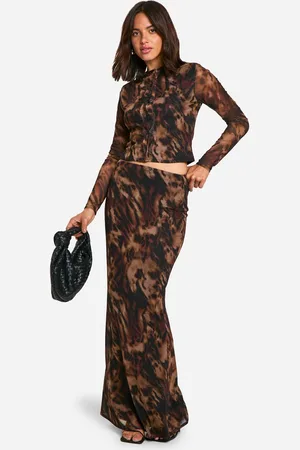 Boohoo Womens Leopard Print Mesh Maxi Skirt - - 14