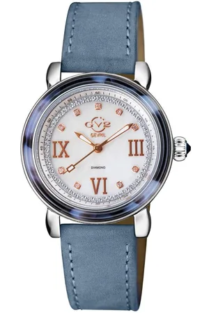 GV2 by Gevril Womens Marsala Tortoise Mother Of Pearl Dial, Demin Suede Swiss Quartz Watch - - One Size