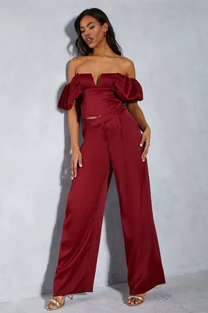 MissPap Womens Textured Satin Dipped Waist Straight Leg Trouser - 14