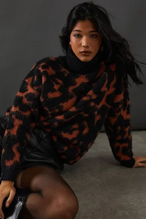 warehouse Womens Brushed Tortoise Shell Jumper - - L