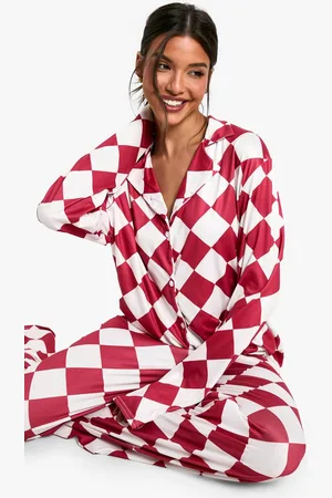 Boohoo Womens Jersey Checkerboard Shirt and Trouser Pyjama Set - - 10