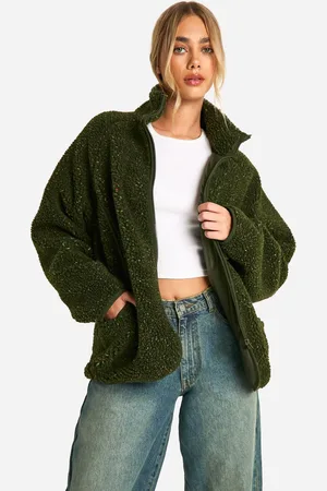 Boohoo Womens Textured Oversized Teddy Zip Up Jacket - - 8