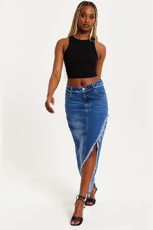 Liquorish Womens Wrap Front Midi Denim Skirt - 10