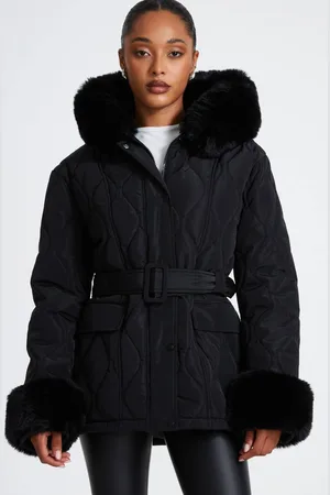 Quiz Womens Faux Fur Trim Jacket - 8