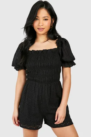 Boohoo Womens Petite Broderie Puff Sleeve Playsuit - - 10
