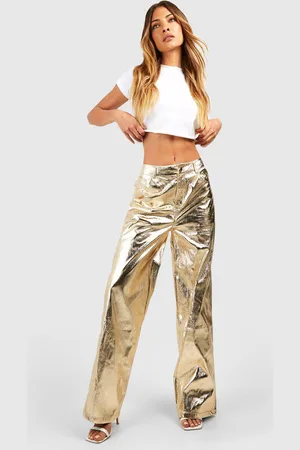 Boohoo Womens High Waisted Metallic Full Length Trousers - - 14