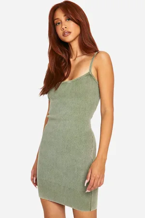 Boohoo Womens Acid Wash Rib Knit Scoop Strappy Mini Dress - - 16