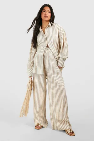 Boohoo Womens Maternity Linen Look Stripe Straight Leg Trouser - - 10