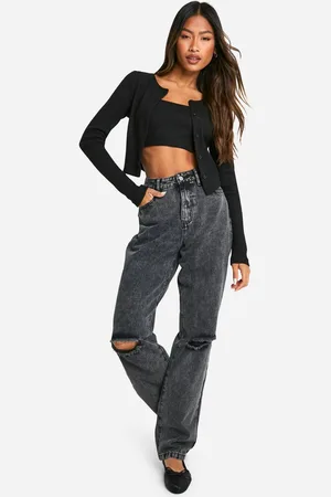 Boohoo Womens Basics Ripped Knee Straight Leg Jeans - - 6/32L