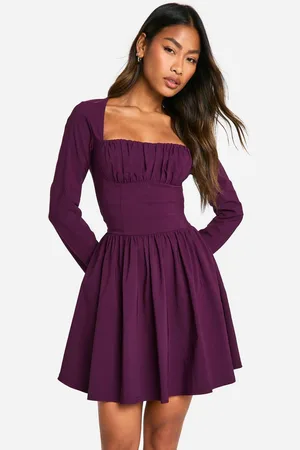 Boohoo Womens Bengaline Corset Long Sleeve Skater Dress - - 18