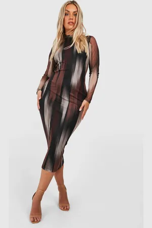 Boohoo Womens Plus Long Sleeve Abstract Mesh Midaxi - - 22